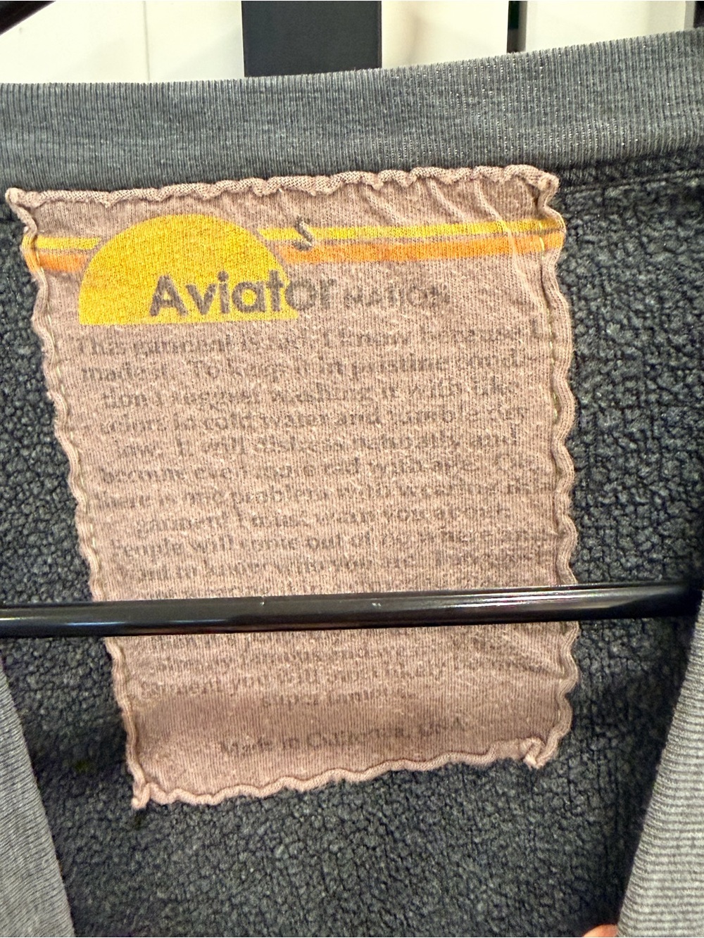 Aviator Nation Charcoal Gray Crewneck with White Lightning Bolt reversable small - Picture 2 of 5